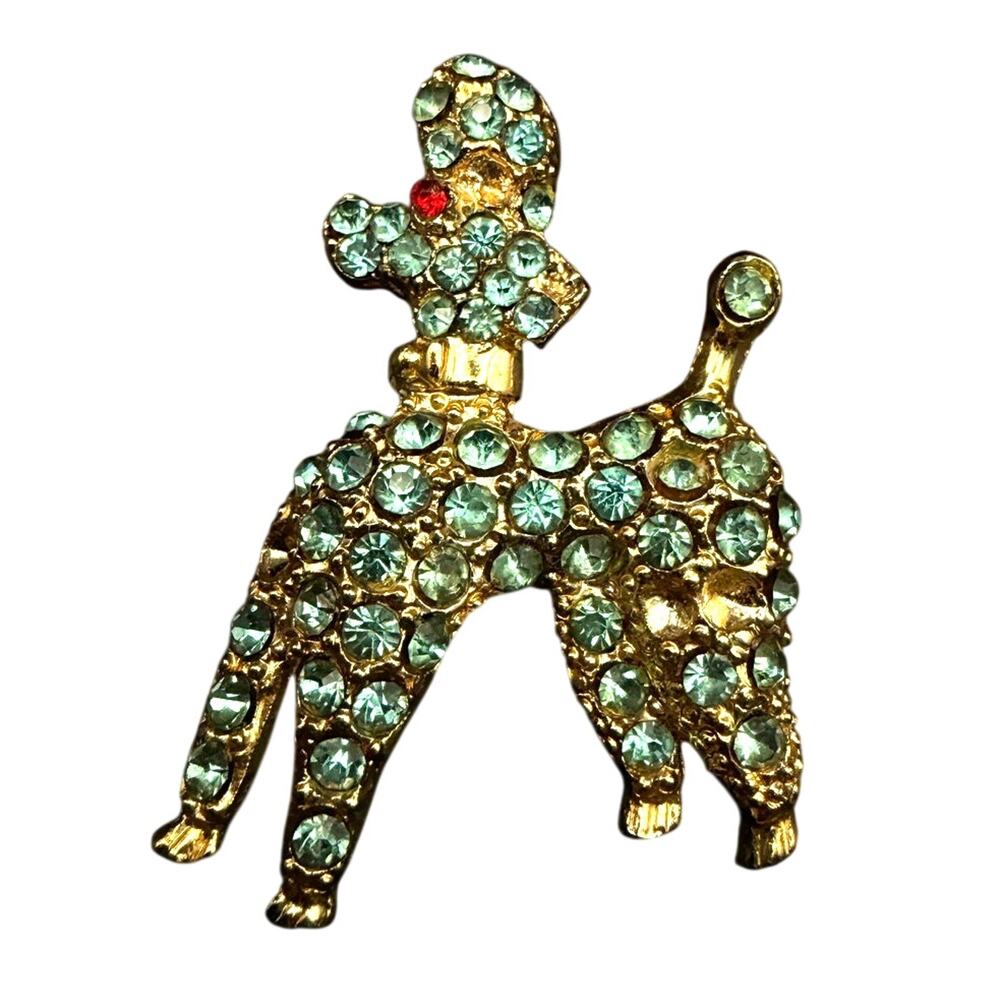 Vintage Poodle Brooch Brooch Blue Crystals